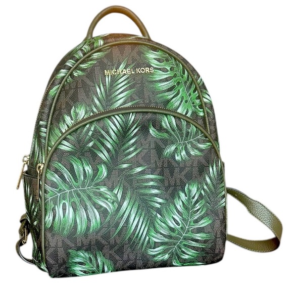 NWOT Authentic Michael Kors Green and Brown Botanical Backpack Gold Hardware - Picture 1 of 7